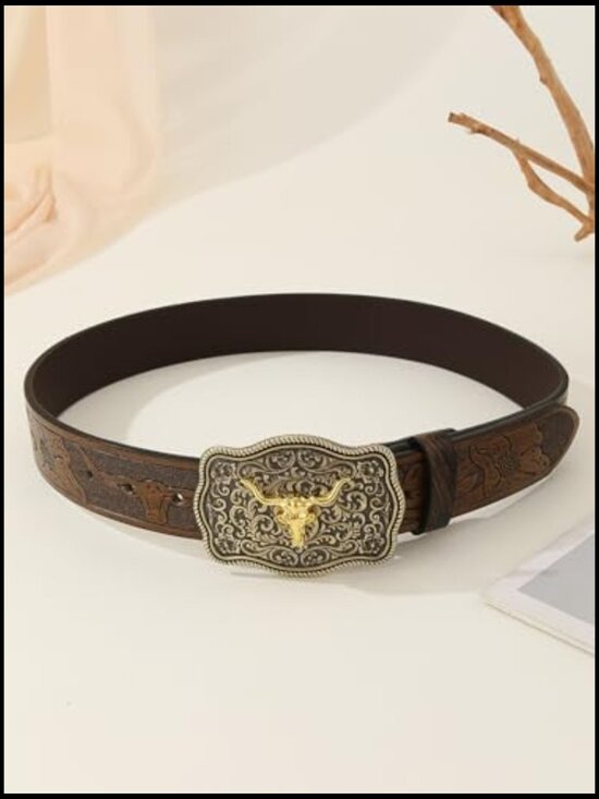 Vintage Western Leather Buckle Belt Retro Chic Cowgirl Style Accessory main image 4